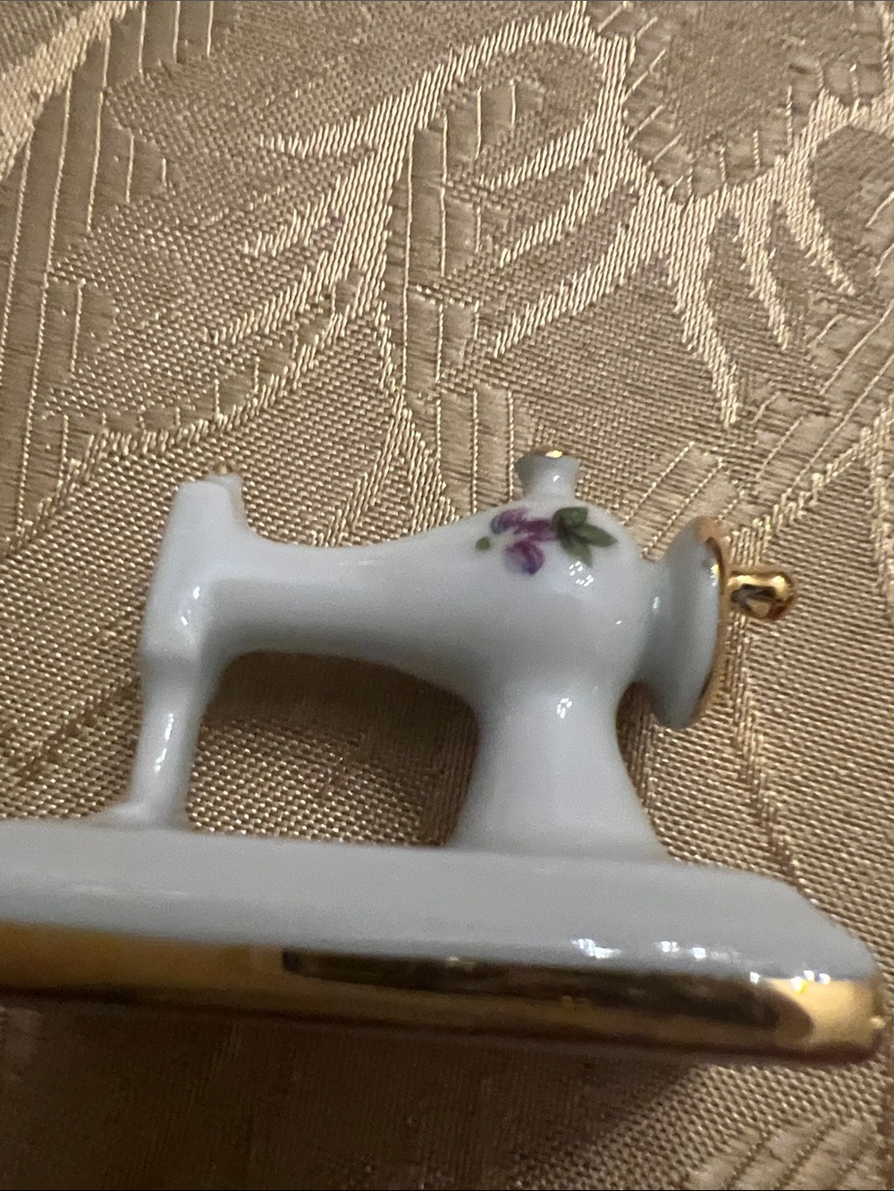Limoges White Porcelain Sewing Machine Figurine with Gold Trim